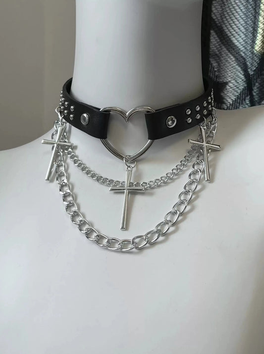 Subculture Color Riveted Chain Necklace Cross Necklace