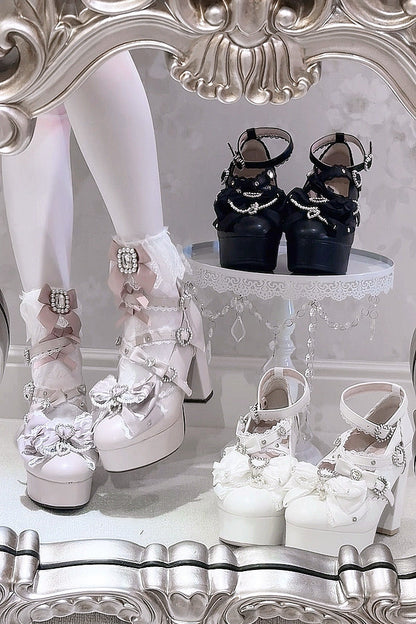 【12月12日予約締切】ジェムストーンパールリボンロリータハイヒール