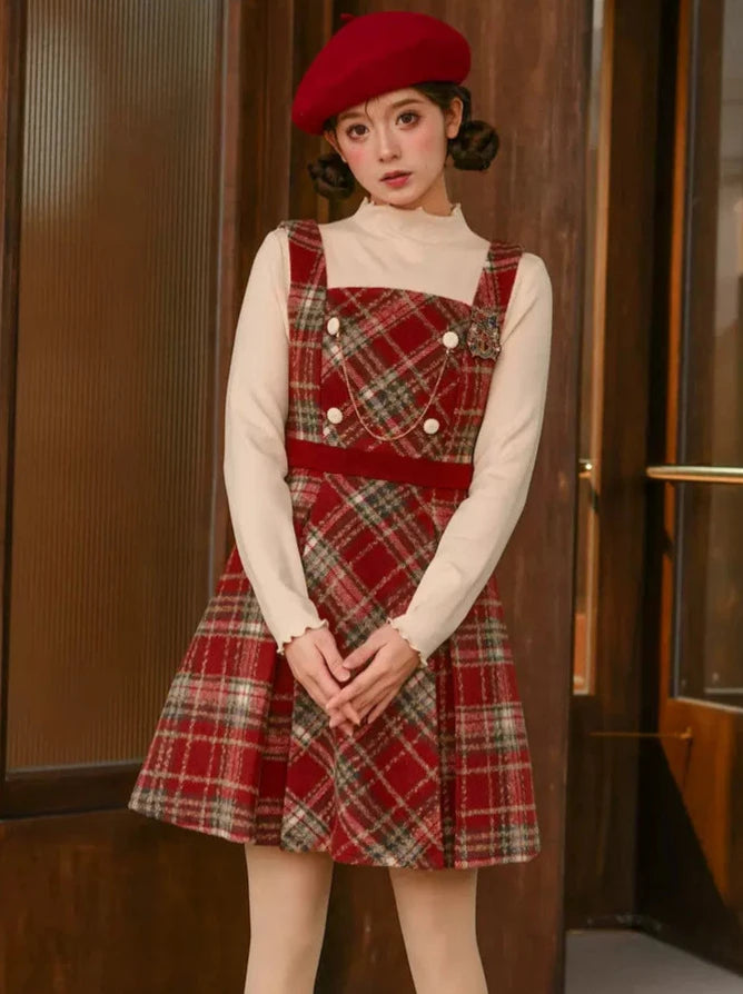 British College Style Retro Check Suspender Dress