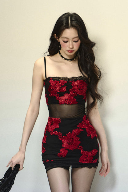 Dark Flower Tight Camisole Dress