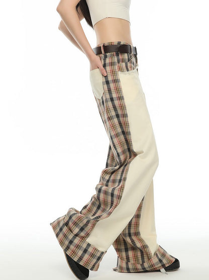 Loose Check Asymmetrical Pants