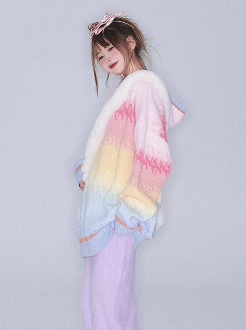 Pastel Color Lazy Loose Pullover Hooded Knit Sweater