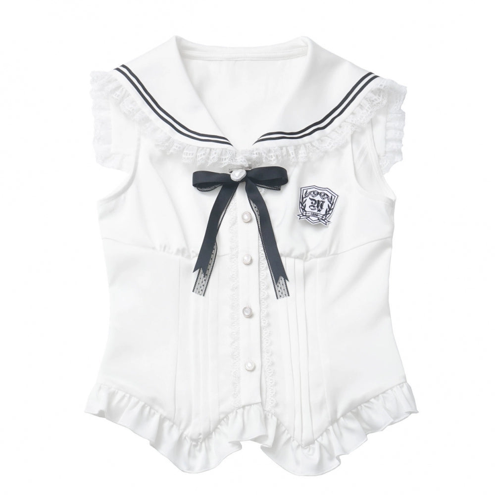 Cárdigan Dark Kawaii con cordones + Top marinero sin mangas + Falda