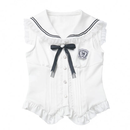 Cárdigan Dark Kawaii con cordones + Top marinero sin mangas + Falda
