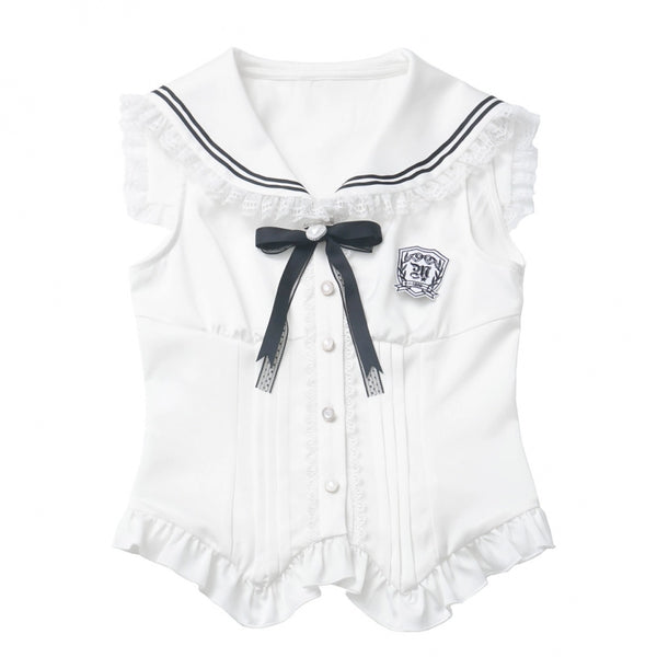 Cardigan Dark Kawaii à lacets + Haut marin sans manches + Jupe