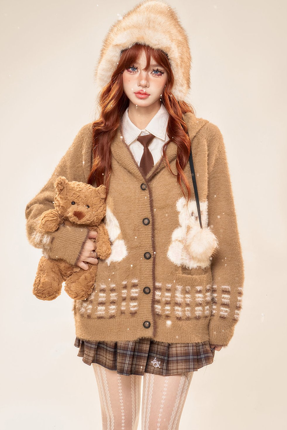 Bear Knittrese Fooded Cardigan