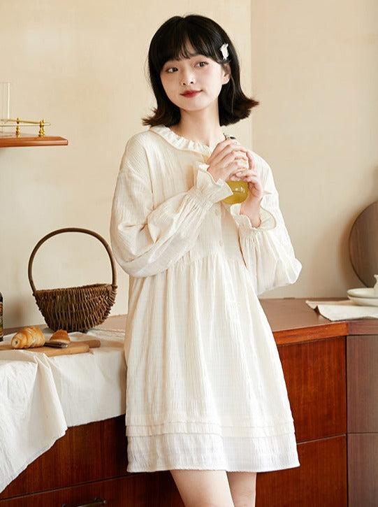 High Waist Loose Lace Lantern Sleeve A-Line Dress