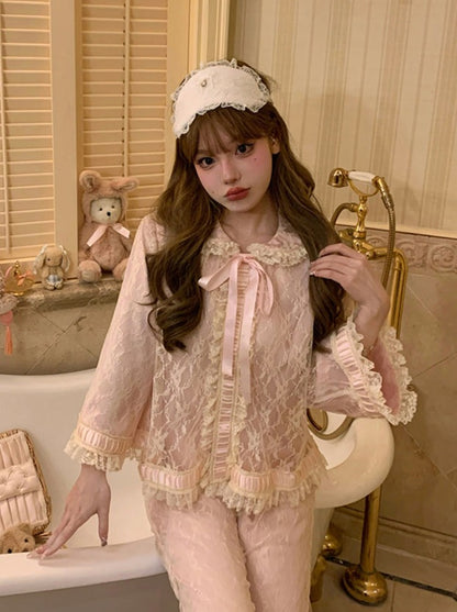 Pink lace doll room wear set