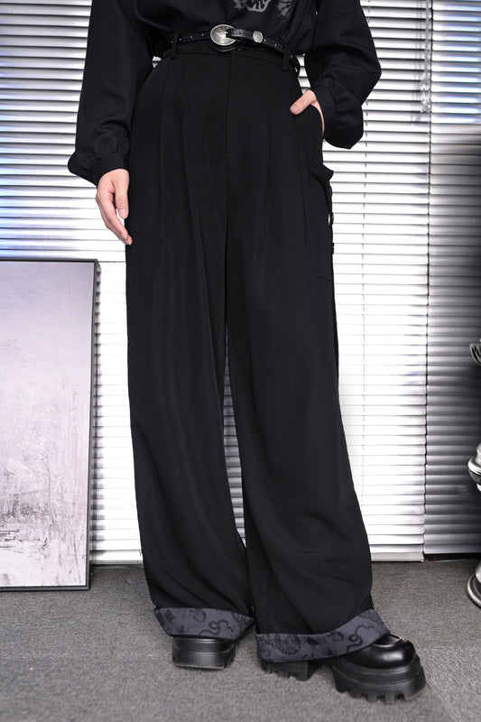 Trend Button Streamer Black Casual Pants