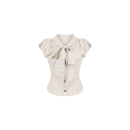 Caramel Cocoa Striped Blouse + Suspender Pants