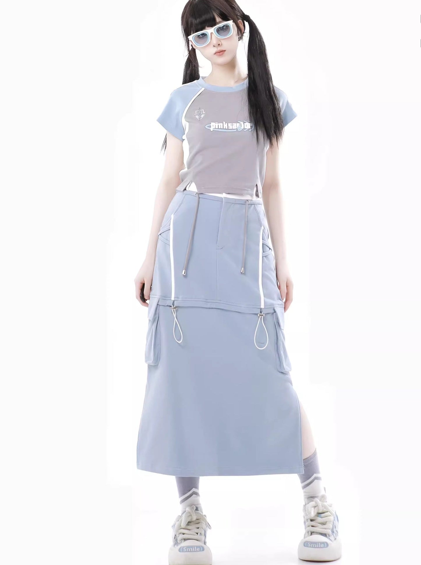 Sea Salt Soda Blue Summer Island Sport Top + Camisole + Long Skirt + Short Skirt