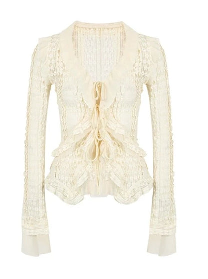 Voluminous Frilled Lace Knit Cardigan