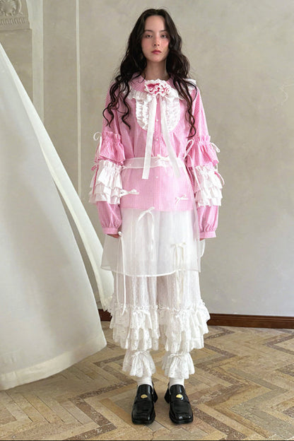 Camisa de patchwork con cuadrícula rosa muñeca