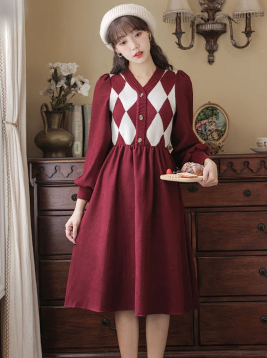 Argyle Design Retro Knit Dress