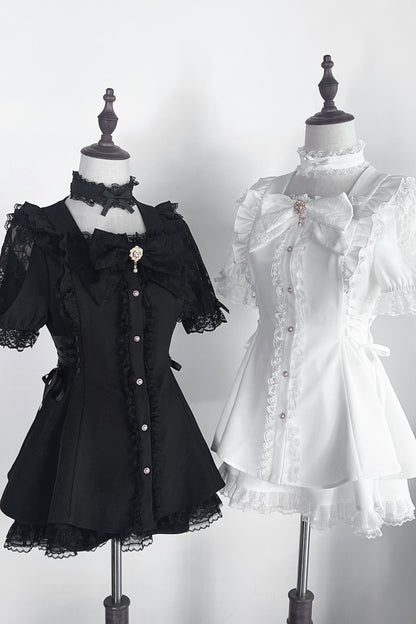 Mine striped lace puff sleeve top + short skirt