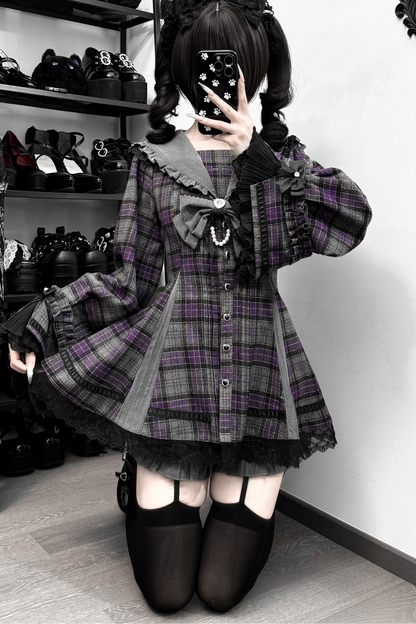 【12月24日予約締切】ゴシックセーラーカラーレースリボンチェックドレスセットアップ