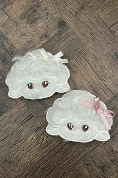 【11月7日予約締切】Yellow/Pink Sweet Lolita Ribbon Lace Headband With Lamb Ear Accent + Fluffy Lamb Brooch