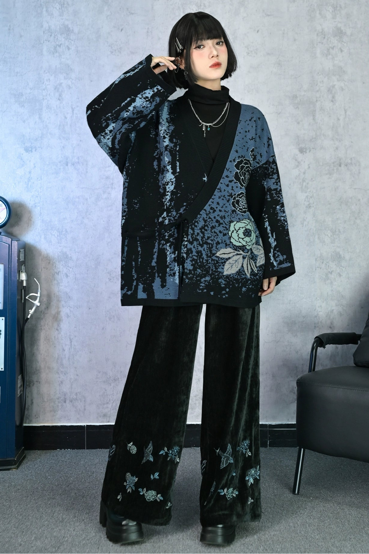 Dark Asymmetrical Design Cardigan