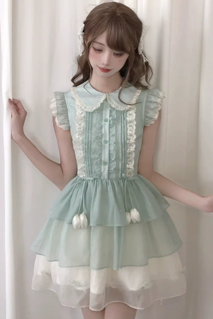 浮雕褶边蕾丝无袖连衣裙