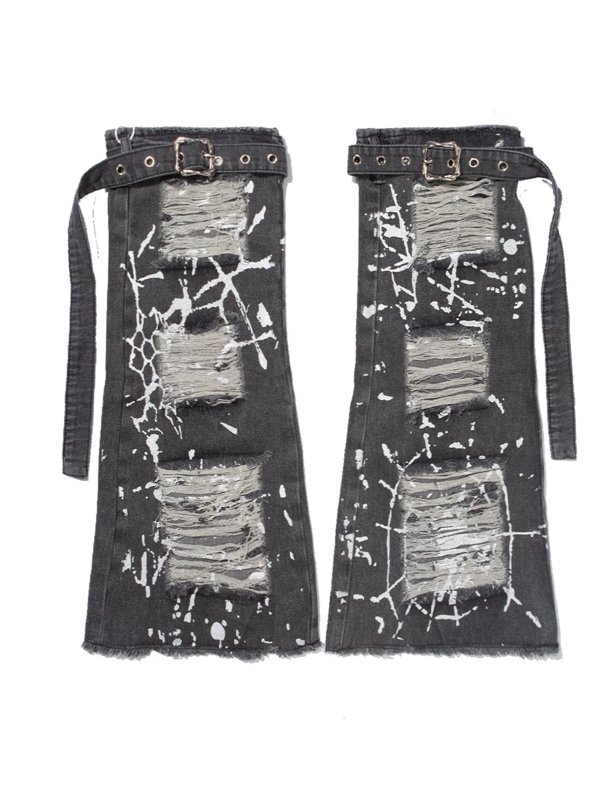 Skull Print Damaged Denim + Leg Covers