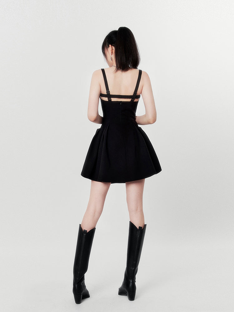Hot Girl Black & Gray Square Neck French High End Suspender Dress Belchic Hot Girl Black & Gray Square Neck French High End Suspender Dress Belchic