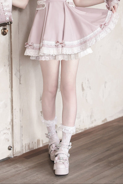 [Pre-order Deadline: April 15] Sailor Collar Pink Lace Jewel Ribbon Dress + Accessories