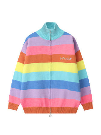 Rainbow Stripe Barbie Girl Knit Zip Cardigan