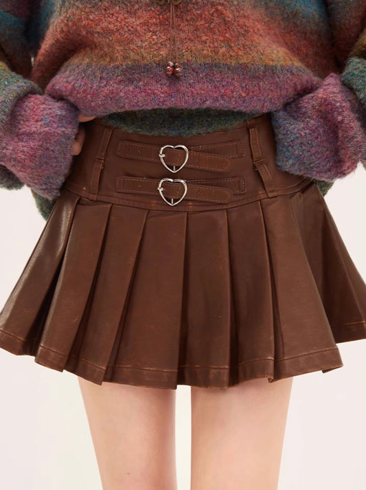 スイートスパイシーレザープリーツショートスカート