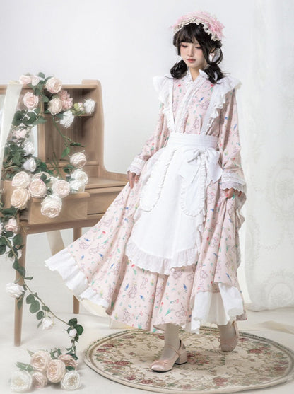 Japanese maid print skirt apron Lolita set