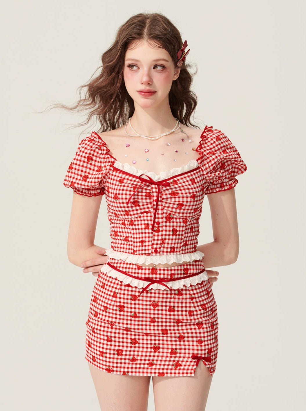 [5월 31일 20시 판매] 레스아이드림 베리치즈 레드 체크무늬 정장 여성용 여름 디자인 센스