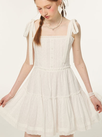 Pure White Slim Waist Dress & Check White Lace Dress