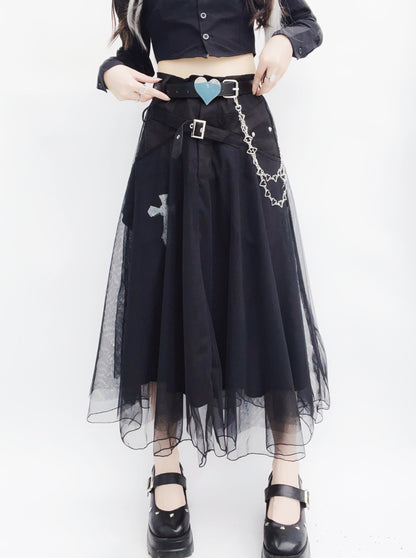 Dark mesh tutu skirt + chain belt