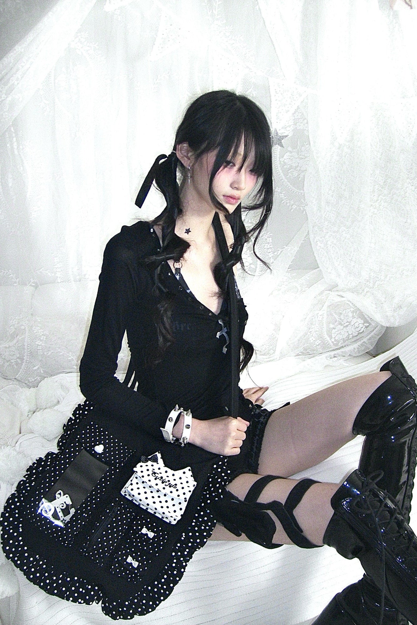 ポルカドットビッグリボンアジャスタブルバッグ