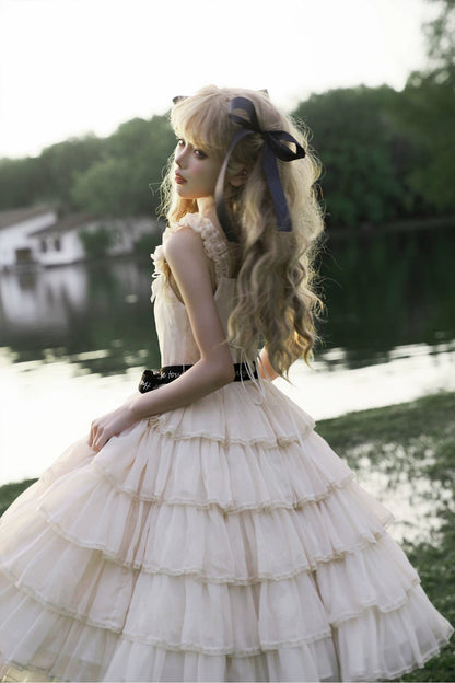[Pre-order Deadline: July 31] Romantic Sweet Lolita Square-Neck Tiered JKS Ribbon Dress