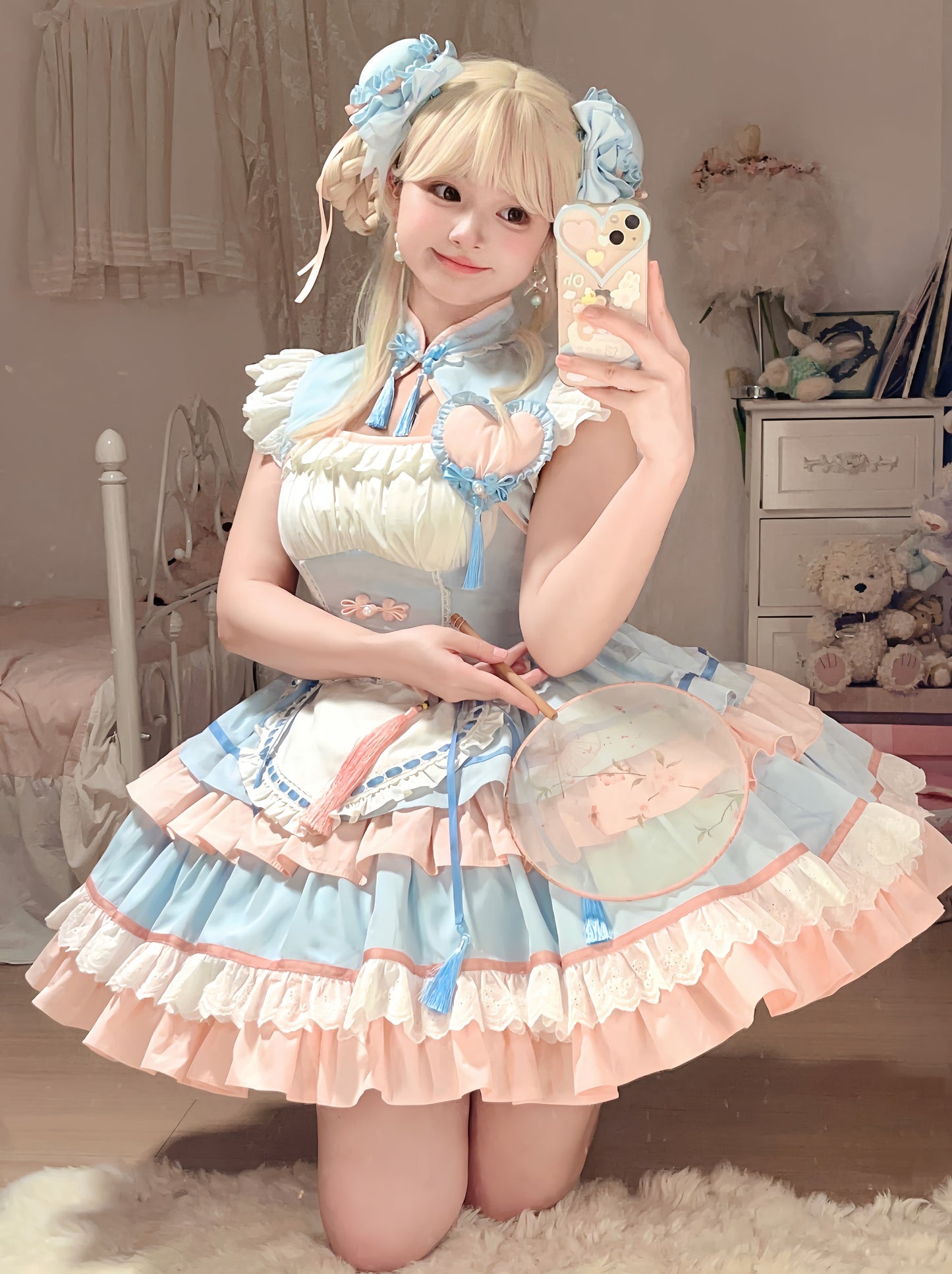 [Reservations] Sweet Cool Love Chinese Lolita Dress + Vest + Apron + Hair Accessories