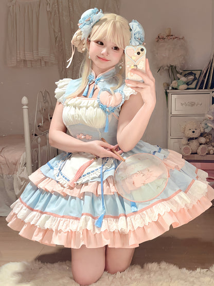 [Reservations] Sweet Cool Love Chinese Lolita Dress + Vest + Apron + Hair Accessories