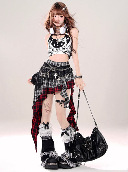 Girl Check Rock Asymmetrical Skirt