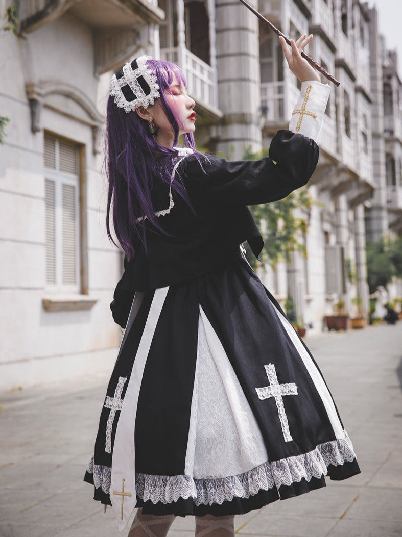 Cross Elegant Lolita Dress + Short Jacket + Hairband + Veil + Collar