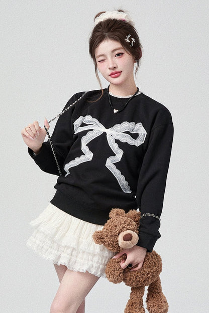 Original Bow Knit Sweatshirt+ White Skirt