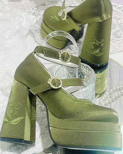 スイートマカロンカラーリボンロリータヒール