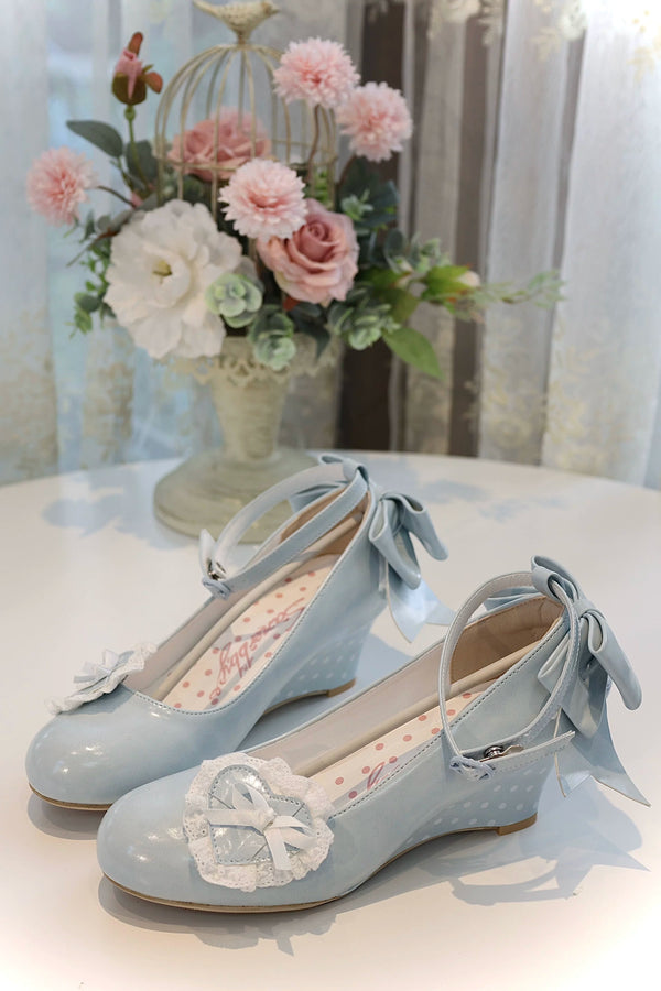 レトロドットハートロリータスイートシューズ