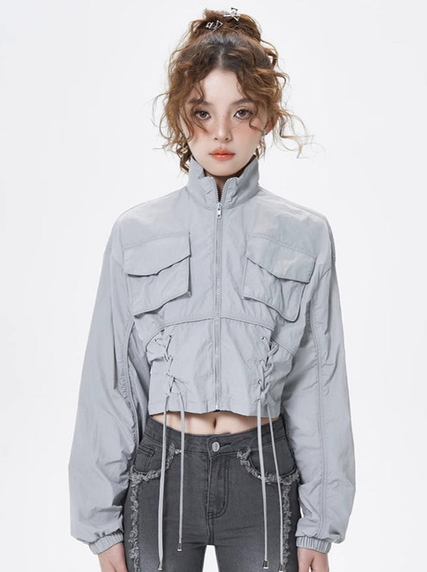 Cool Street Lace Up Design Zip Up Jacket