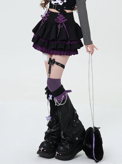 Lace-Up Design Flared Skirt