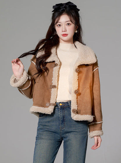 Brown Splicing Mouton Fur Short Coat