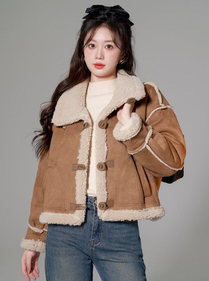 Brown Splicing Mouton Fur Short Coat