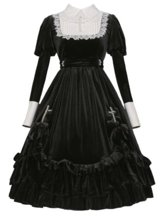 Velvet Cross Maid Gothic Dark Lolita Dress – Belchic Velvet Cross Maid Gothic Dark Lolita Dress – Belchic