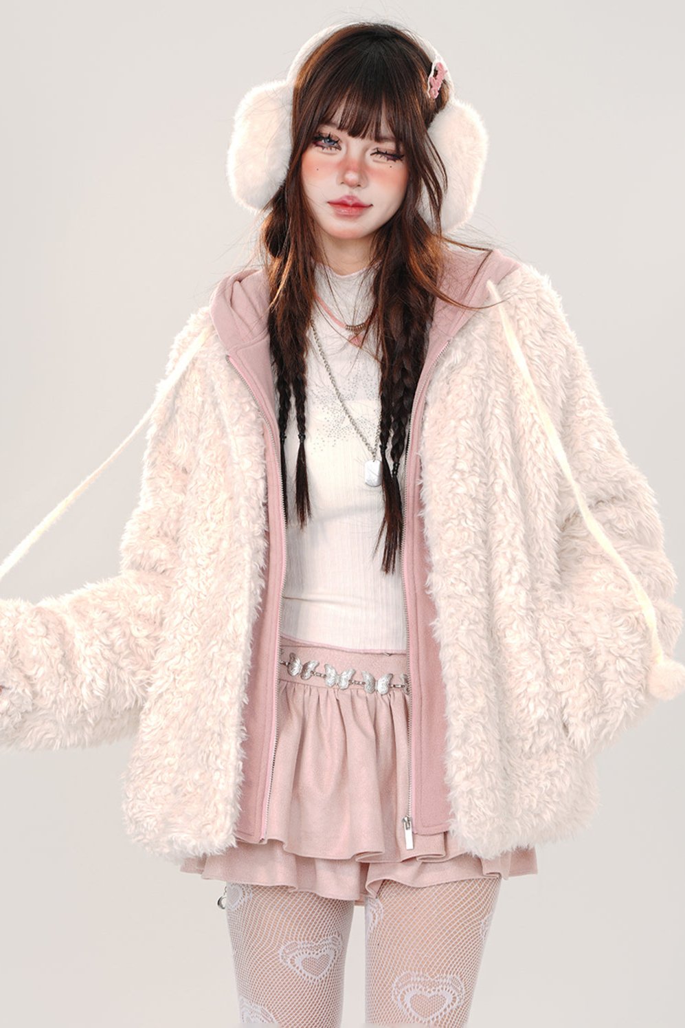 Loose fit lamb wool coat