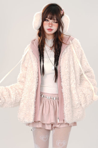 Loose fit lamb wool coat