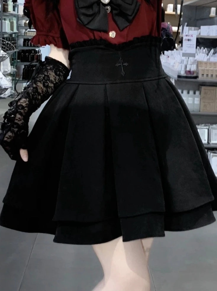 Lace Cross-Collar Top + High Waist Skirt