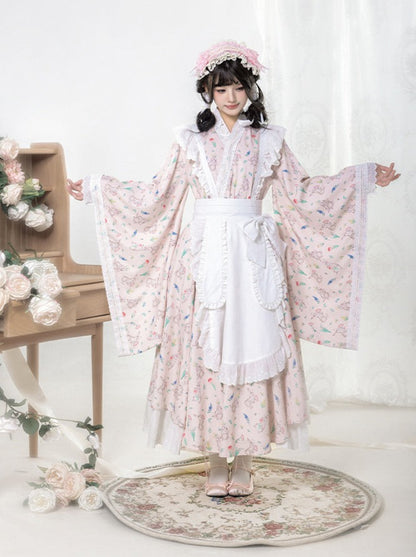 Japanese maid print skirt apron Lolita set